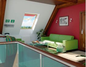 FAKRO FEP P2 | trä, tophängt, säkerhets dubbelglas evakueringsfönster